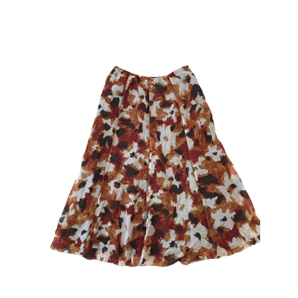 J. Jill Petite 2P Cotton Silk A-Line Skirt Brown Rust Abstract Print Lined